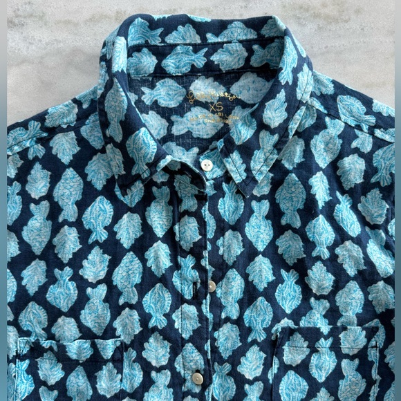Lilly Pulitzer Sea View 100% Linen Shirt Low Tide Navy Size XS - Picture 10 of 11